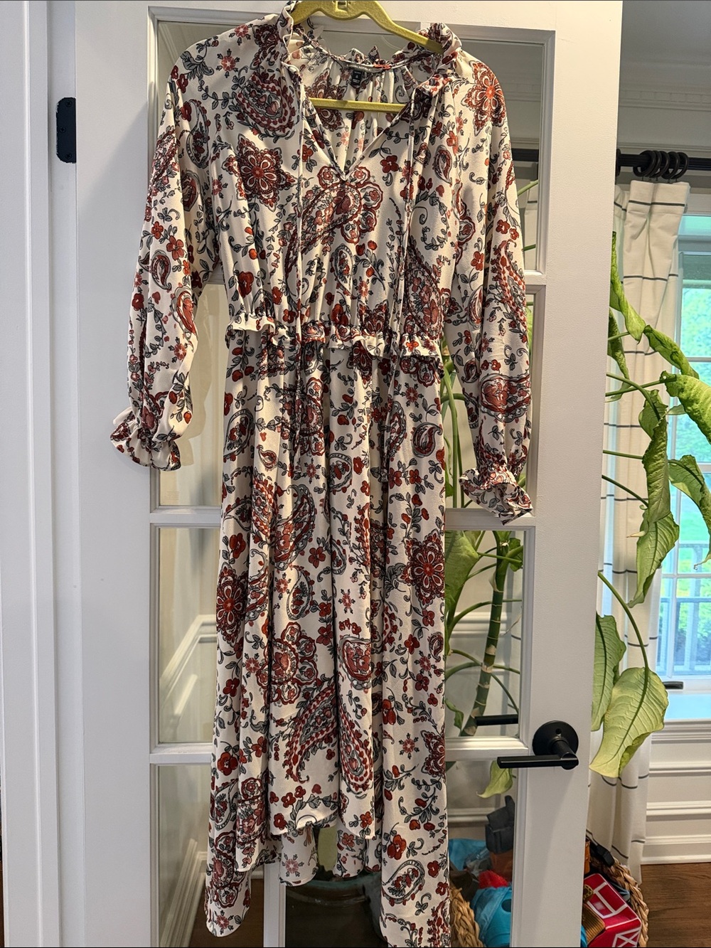 Banana Republic Cream and Rust Paisley High-Low Maxi Dress